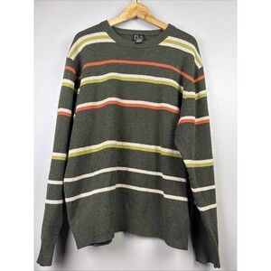 Jos. A Bank Size Large Lambs Wool Long Sleeve Sweater Green Striped Preppy